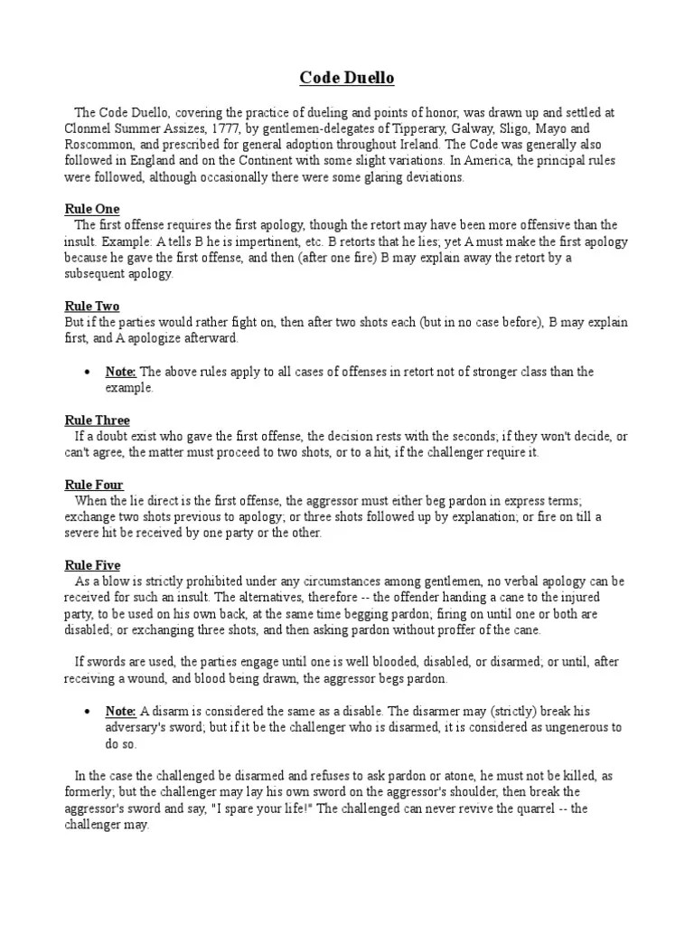 Code Duello PDF Weaponry