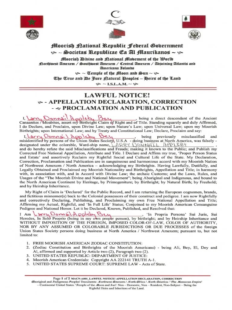 Moorish American Nationality PapersLarry Appleby PDF Constitution
