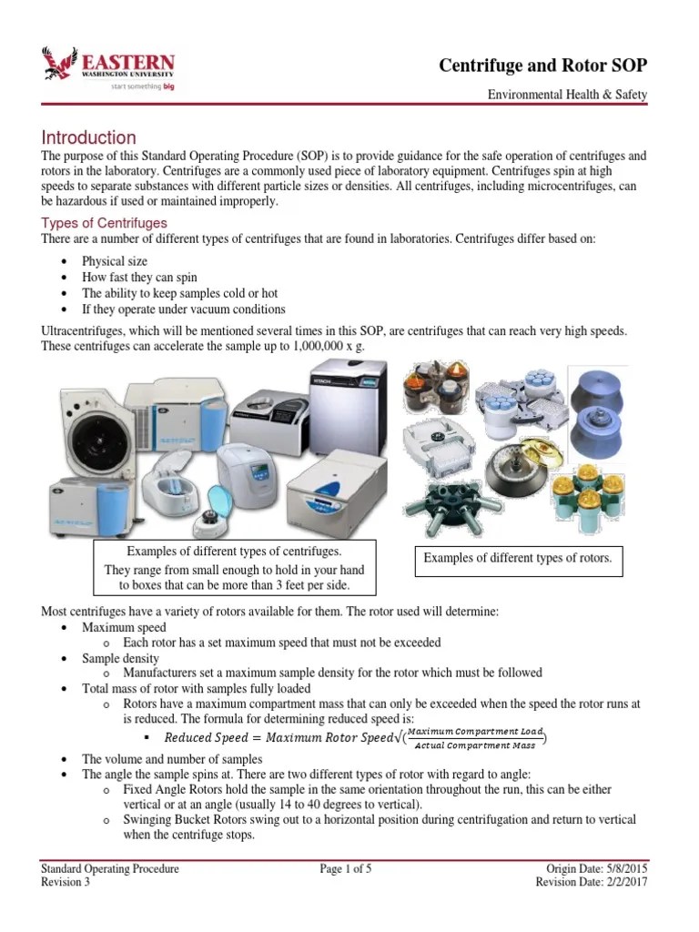 Centrifuge and Rotor SOP Types of Centrifuges PDF Centrifuge
