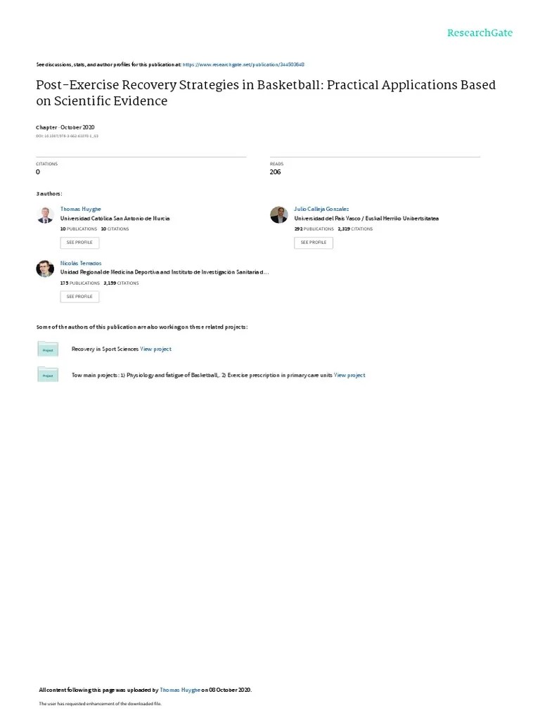 PostExercise Recovery Strategies in Basketball Practical Applications