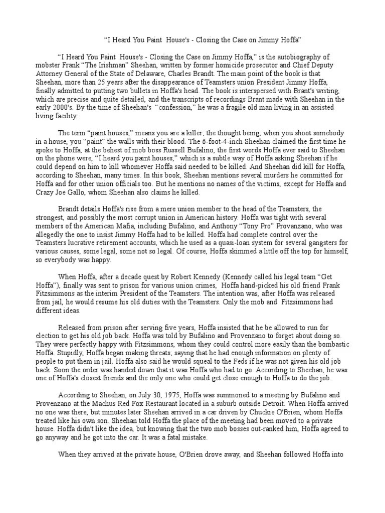 I Heard You Paint House's Closing The Case On Jimmy Hoffa PDF