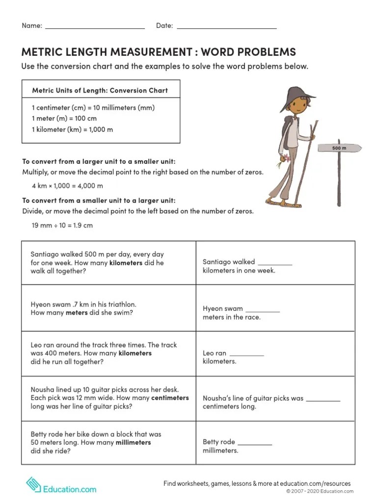 Metric Length Measurement Word Problems Use The Conversion Chart and