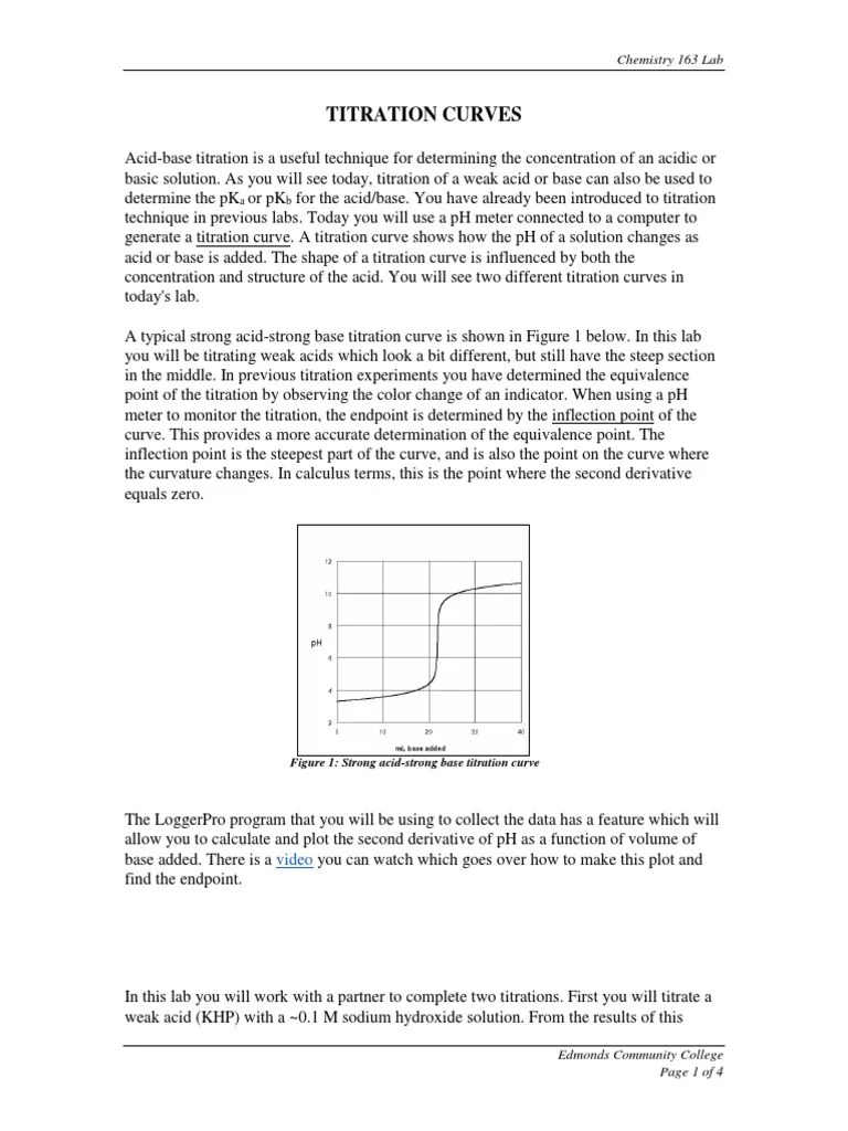 Lab 4 Titration Curves Lab Manual PDF Titration Chemistry