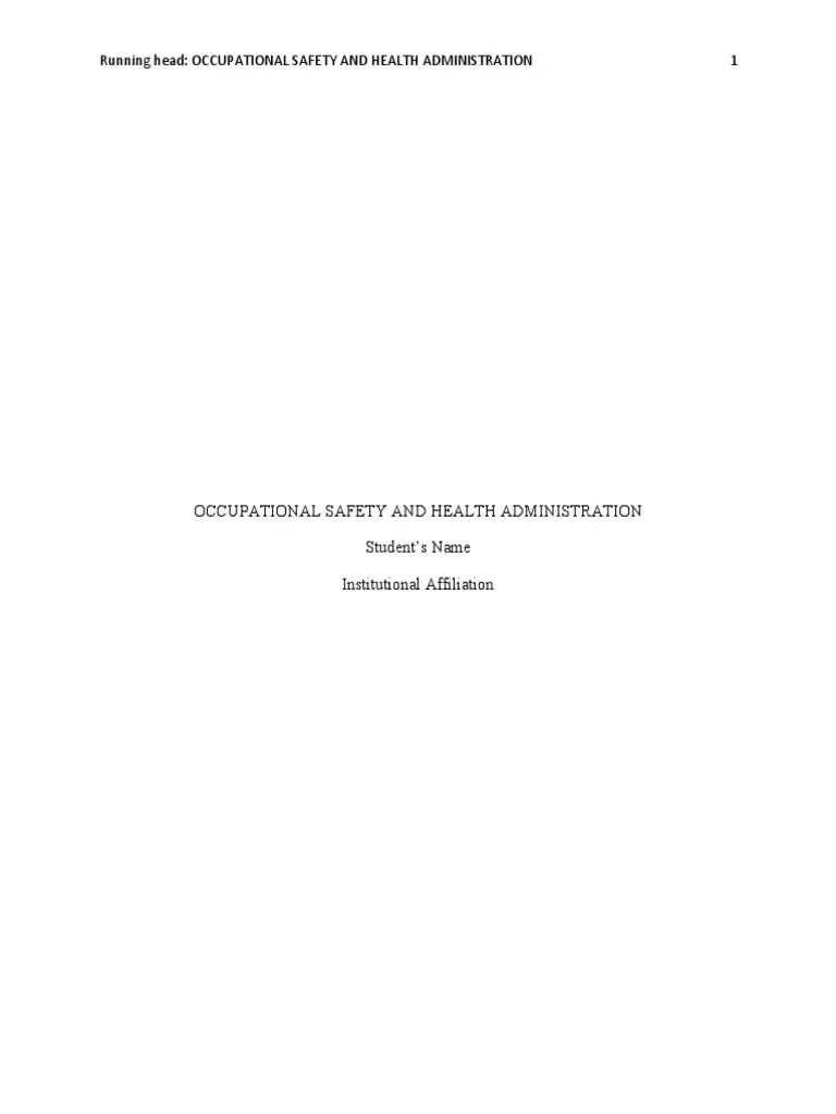 Occupational Safety and Health Administration PDF Occupational Safety And Health