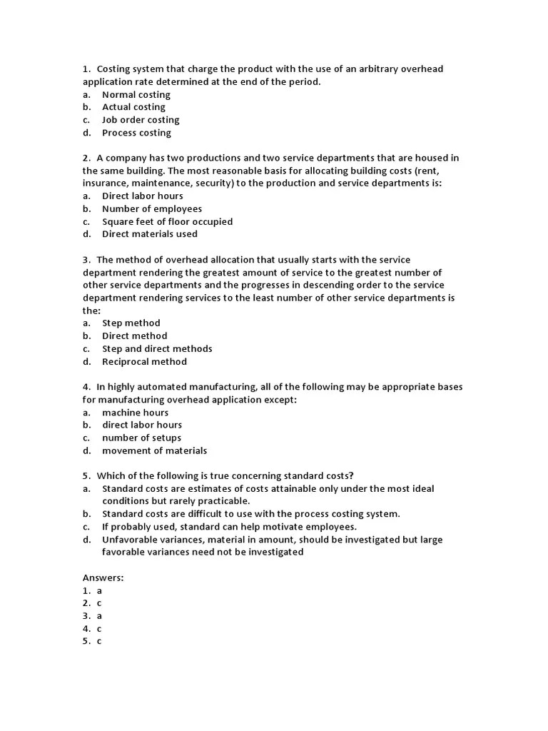 Cost Accounting Questions and Answers PDF