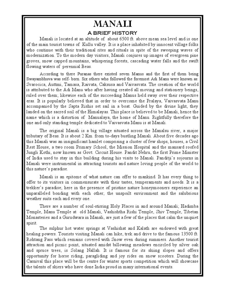 The History and Culture of Manali An Overview of Manali's Origins
