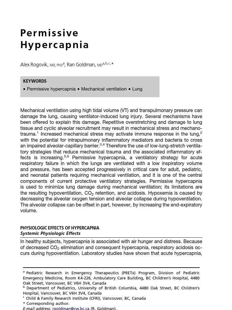 Permissive Hypercapnia Diseases And Disorders Physiology