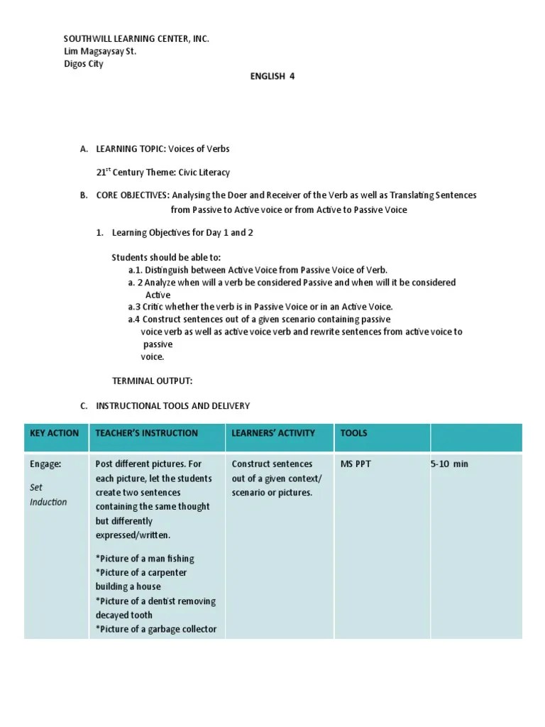 English 4 Set Induction PDF Verb Pedagogy