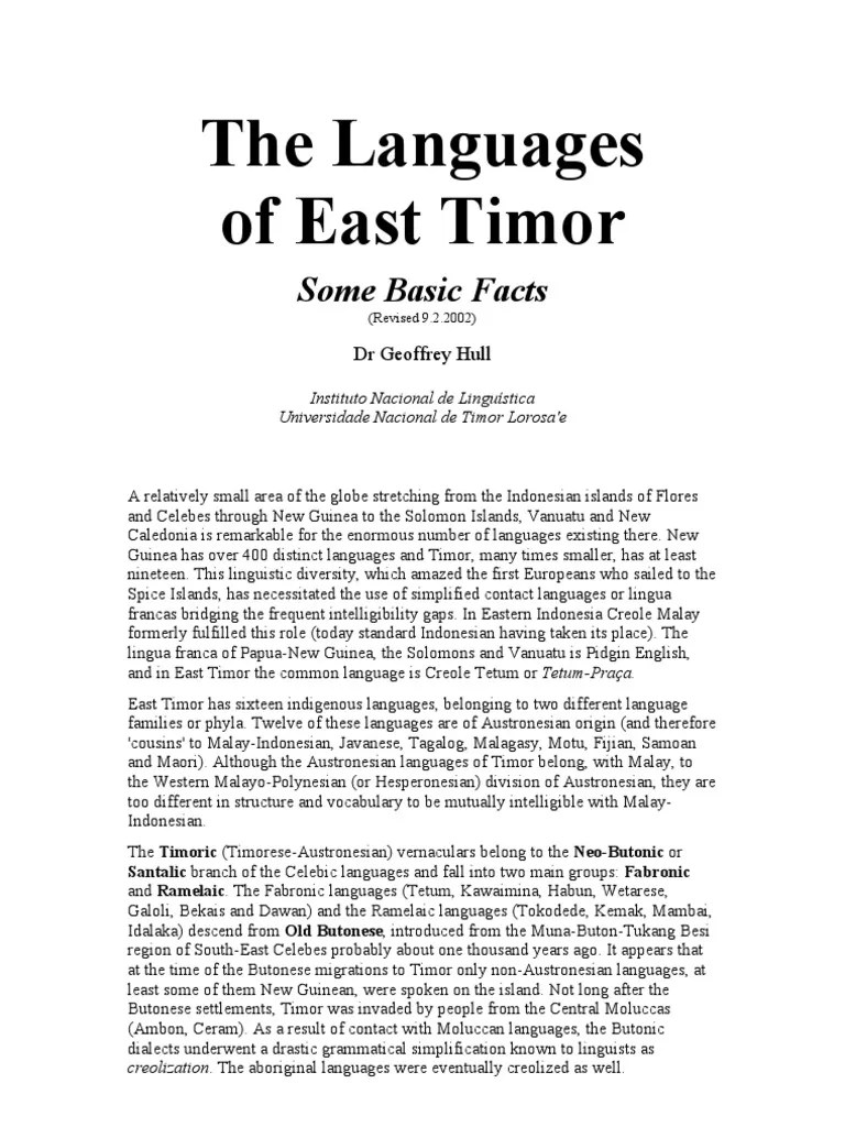 The Languages of East Timor Some Basic Facts East Timor Linguistics