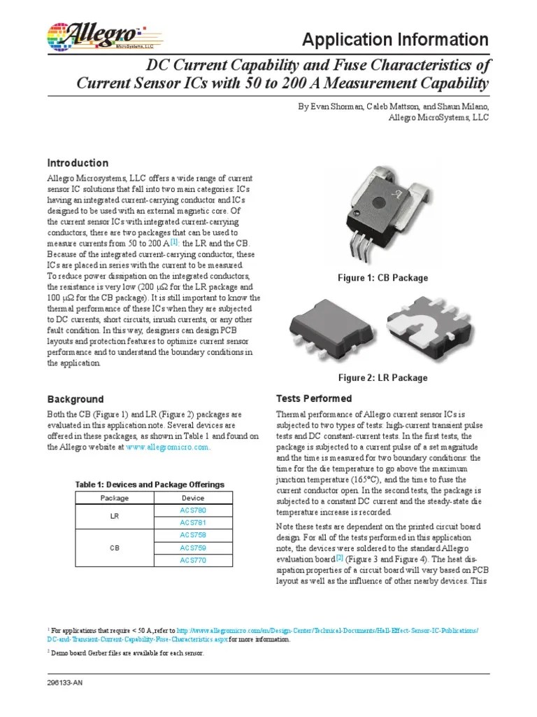 AN296133 DC Current Capability Fuse Characteristics Current Sensor ICs