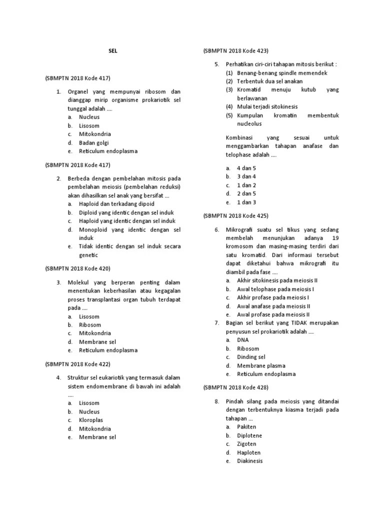 Latihan Soal Utbk Biologi - Sel | Pdf