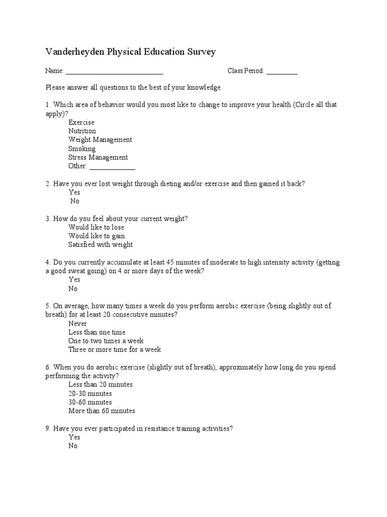 First Day of PE Questionnaire PDF