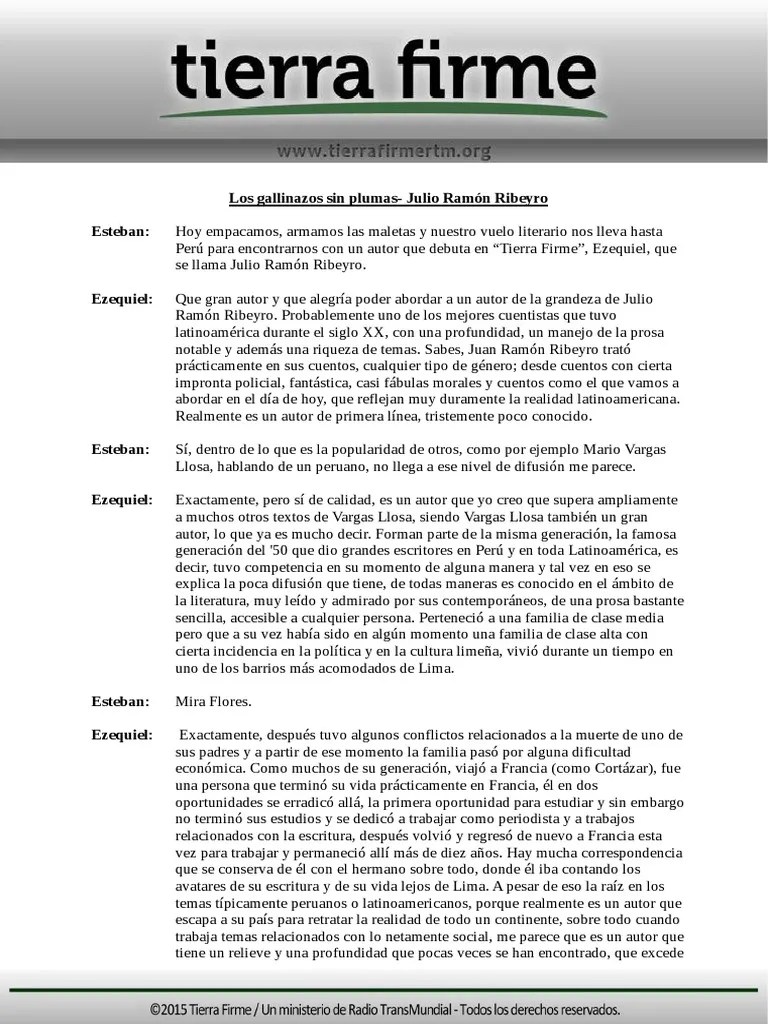Los Gallinazos Sin Plumas Julio Ramón Ribeyro PDF Cuentos Autor
