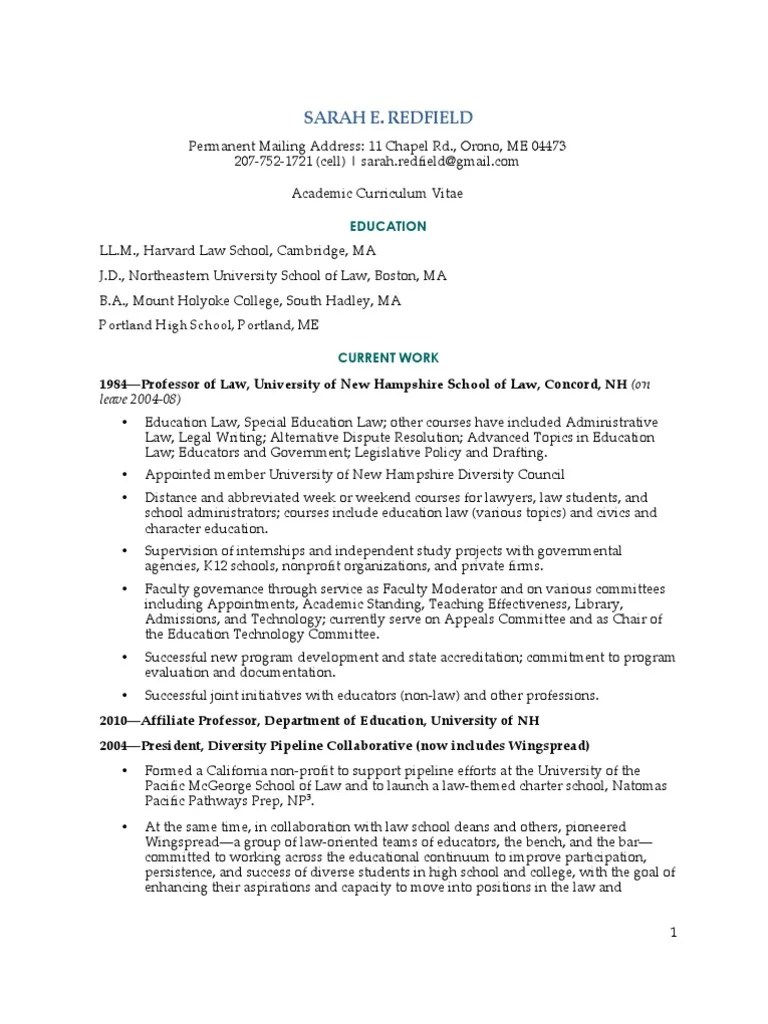 10) Resume/CV of University of New Hampshire School of Law Professor