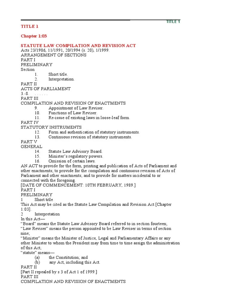 Title 1 Statute Law Compilation and Revision Act PDF Repeal Virtue
