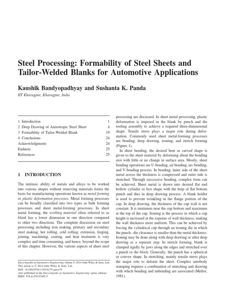 Formability of Steel Sheets and TWB For Auotmotive Applications PDF