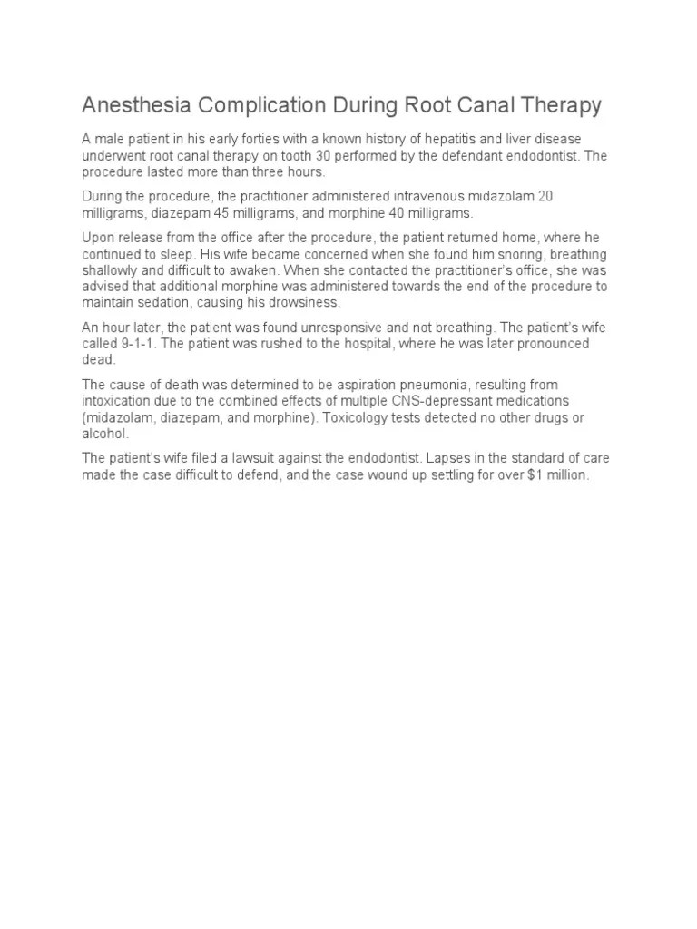 Anesthesia Complication During Root Canal Therapy PDF