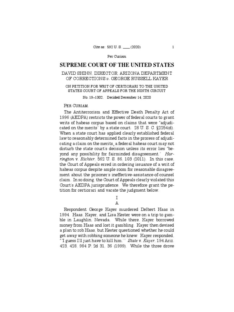 Scotus Kayer Per Curiam 121420 PDF Strickland V. Washington Courts