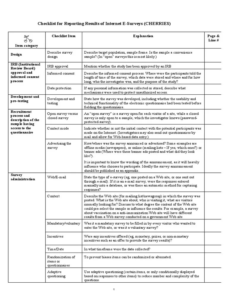 Checklist For Reporting Results of ESurveys (CHERRIES) PDF