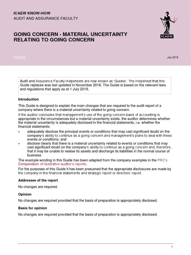 Going Concern Material Uncertainty Relating To Going Concern PDF