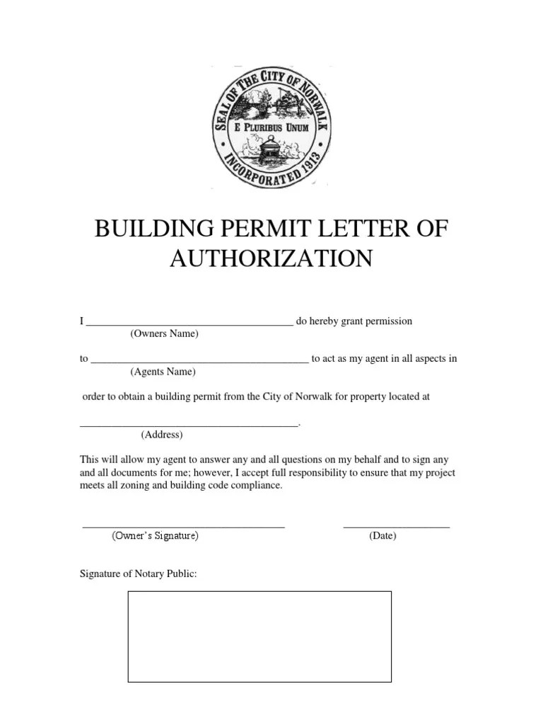 Granting Authority to Obtain a Building Permit A Letter of
