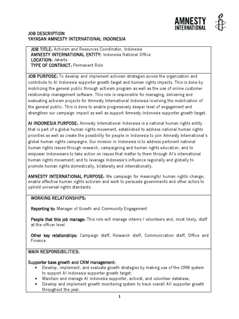 Job Description Activism and Resources Coordinator 2020 Download