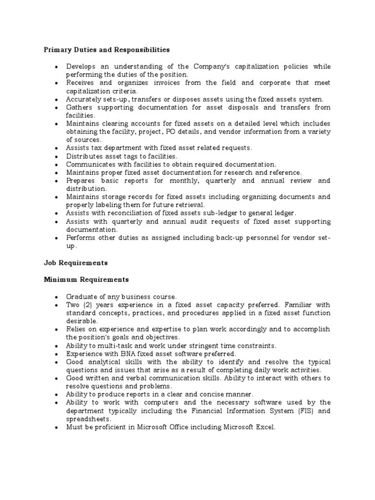 Primary Duties and Responsibilities PDF Documentation Software