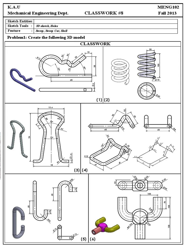 Mechanical Engineering Classwork Assignment 3D Sketching and Swept
