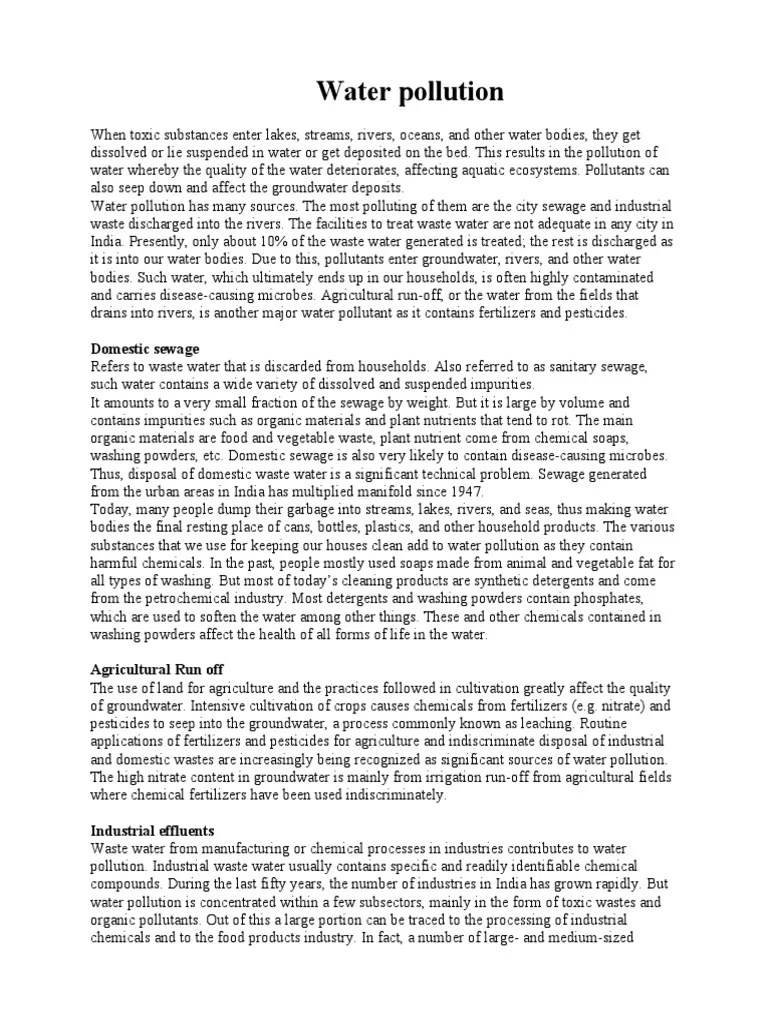 Water pollution E.V.S PROJECT Water Pollution Sewage