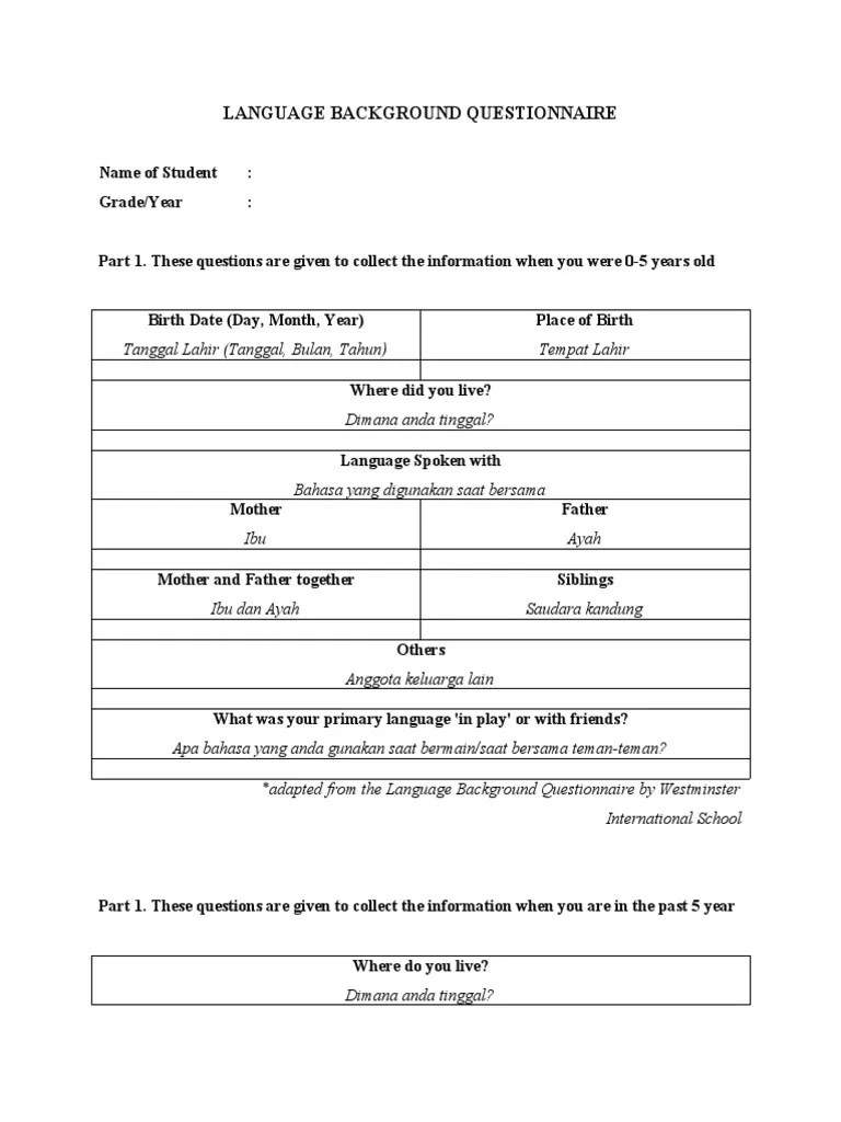 Language Background Questionnaire PDF