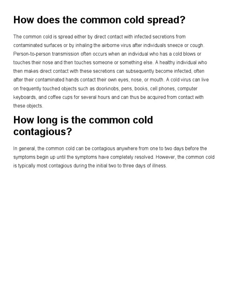 How Does The Common Cold Spread PDF