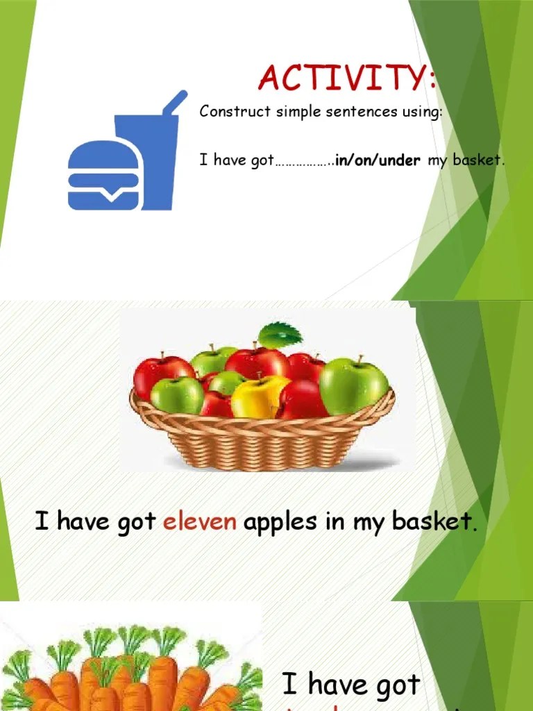 Activity Construct Simple Sentences Using I Have Got ..In/on/under