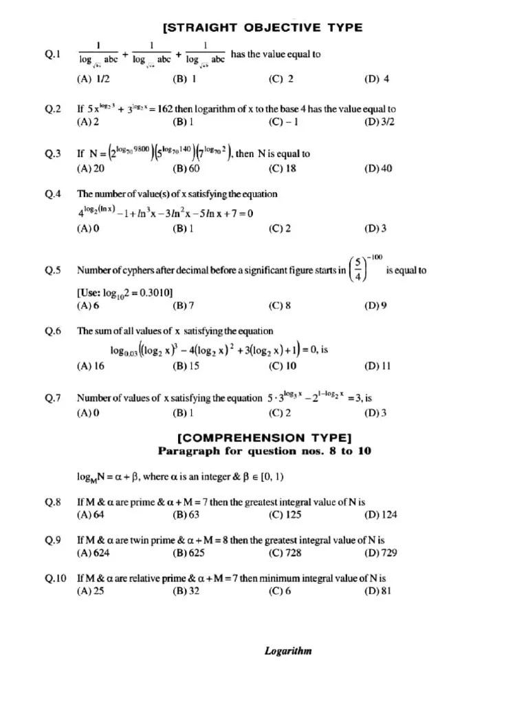 Log Quiz2 PDF Logarithm Numbers