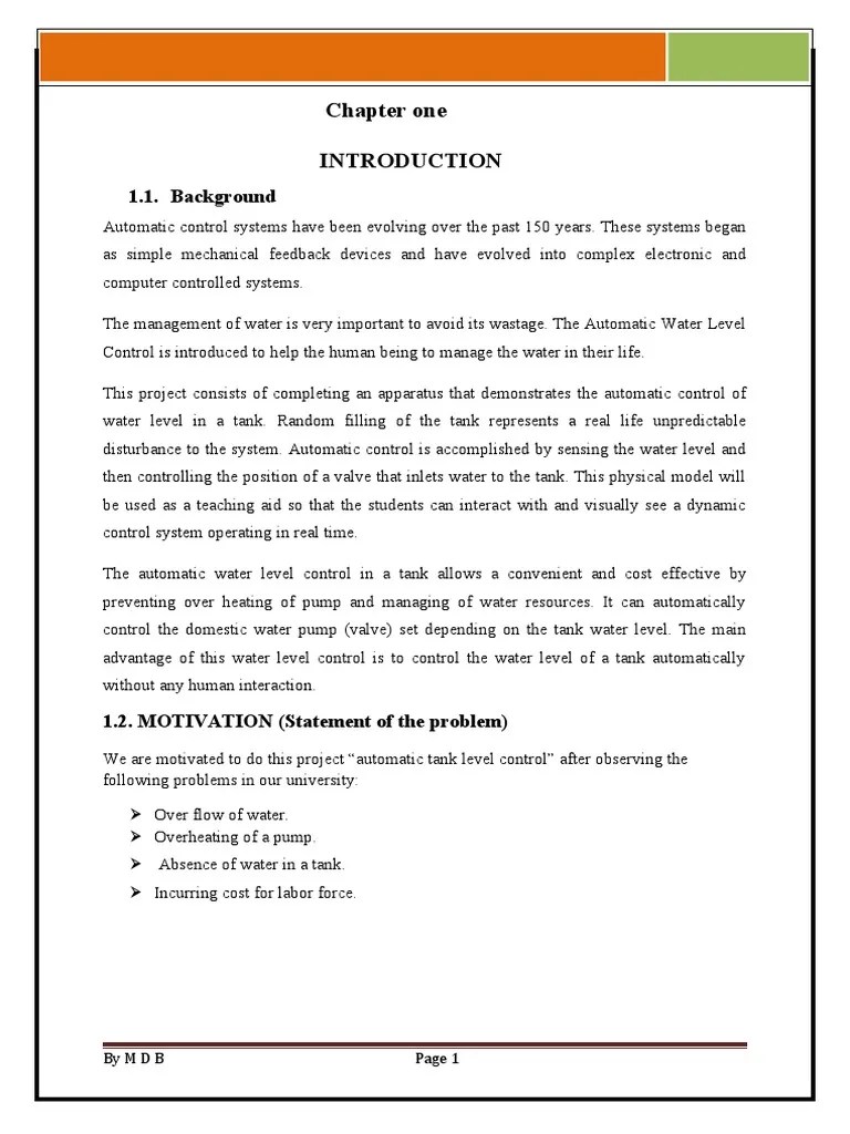 Automatic Water Level Control of A Tank | PDF | Control Theory