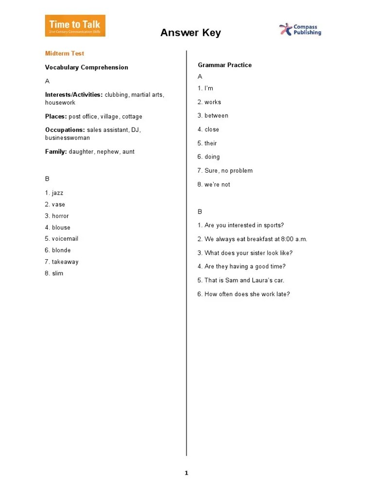 Time To Test A1+ Test Answer Key | PDF | Foods