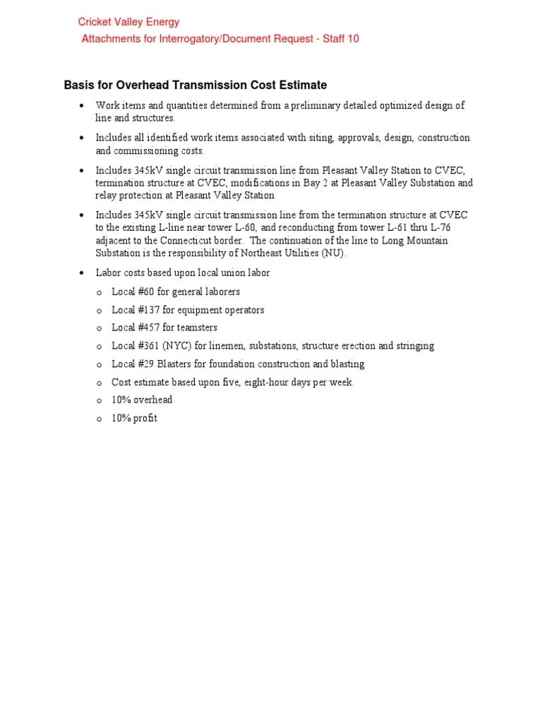 Basis For Overhead Transmission Cost Estimate PDF Loader (Equipment) Electric Power