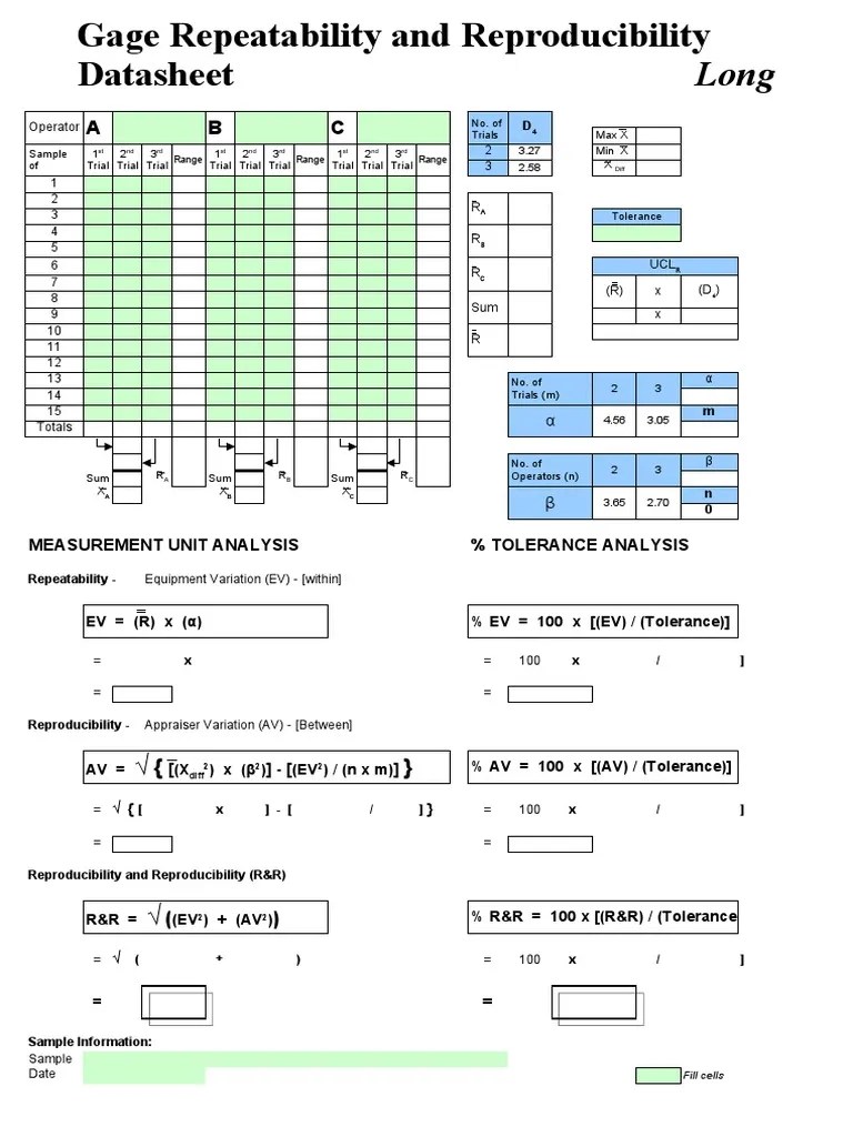 Gage R&R Datasheet Epistemology Of Science Scientific Method