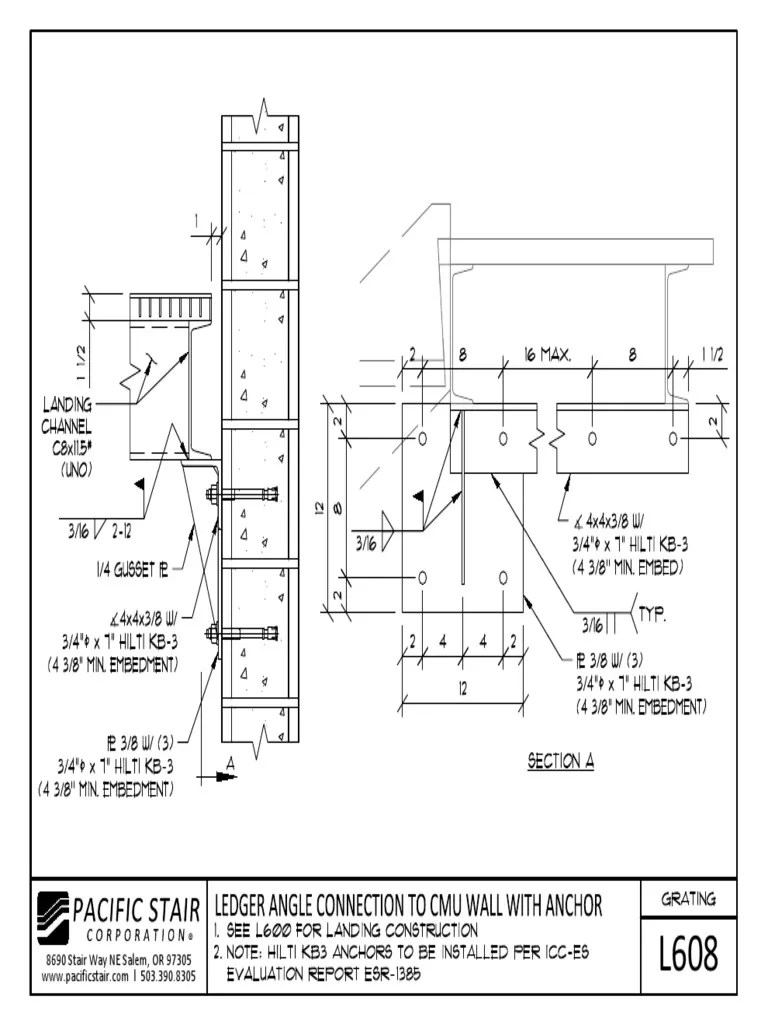 l608 Grating Landing Ledger Angle Connection To Cmu Wall With Anchor
