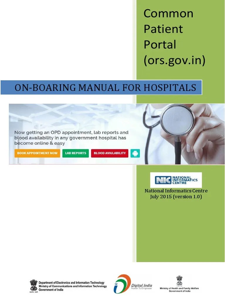 Common Patient Portal (Ors Gov.in) OnBoaring Manual For Hospitals