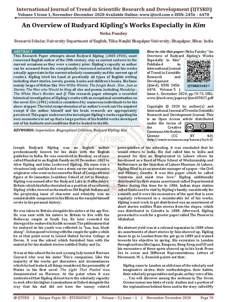 An Overview of Rudyard Kipling's Works Especially in Kim PDF