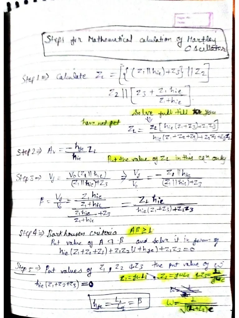 Hartley Oscillator Derivation Steps PDF