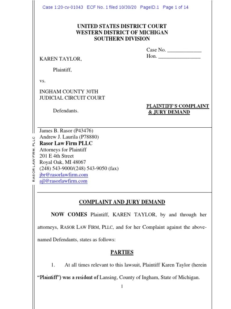 Discrimination Complaint Against Ingham Court PDF Disparate