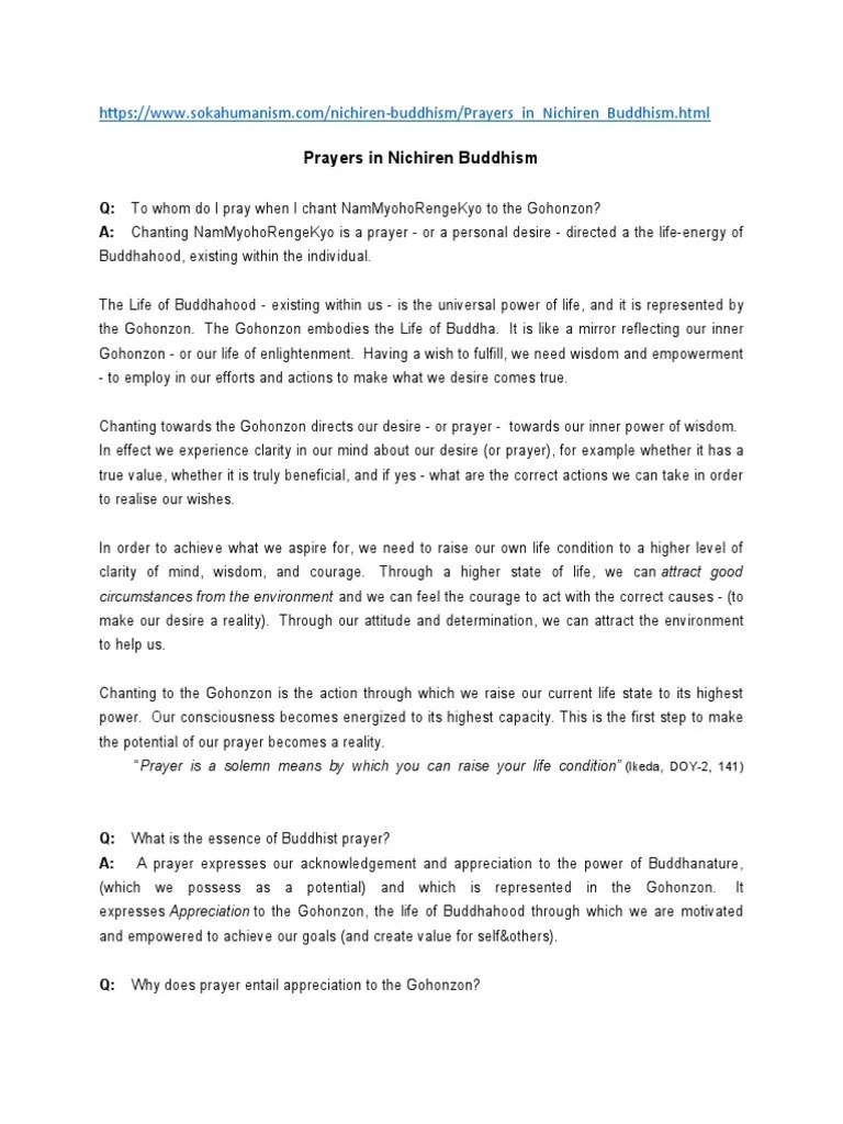 Prayers in Nichiren Buddhism PDF Buddhahood Prayer