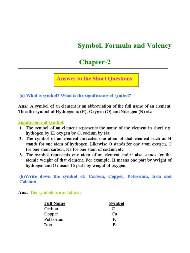 symble, formula & valency Valence (Chemistry) Chlorine