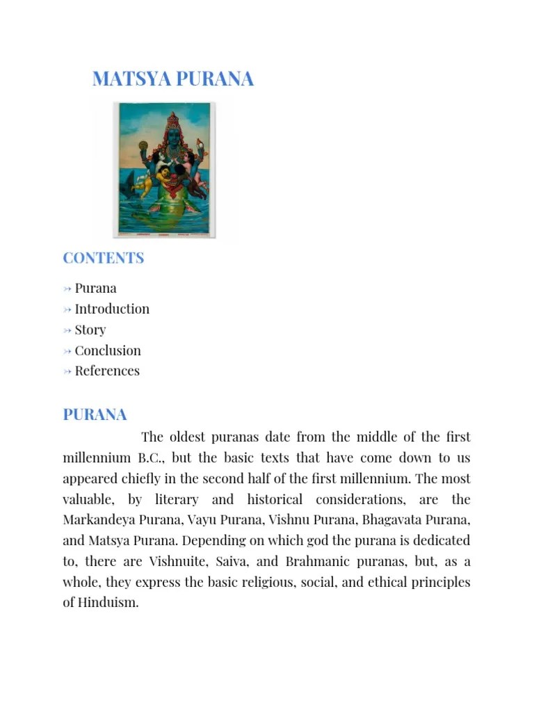 Matsya Purana PDF Puranas Vishnu