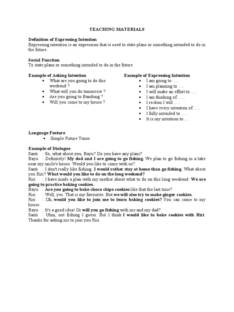 Teaching Materials Definition of Expressing Intention PDF