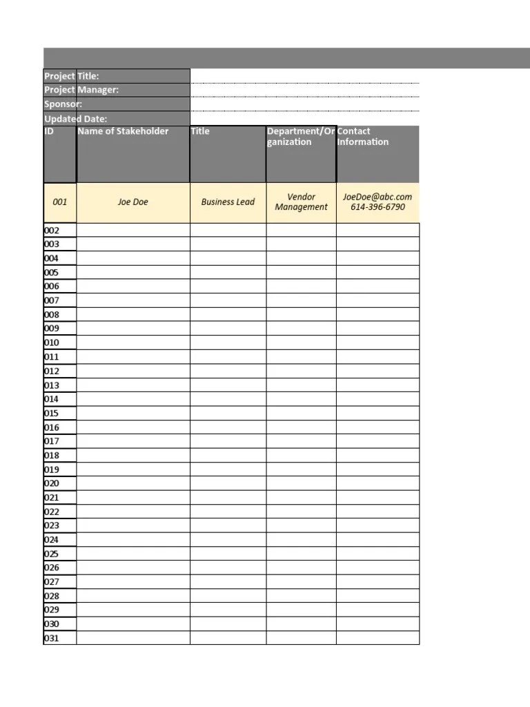 Stakeholder Register Template