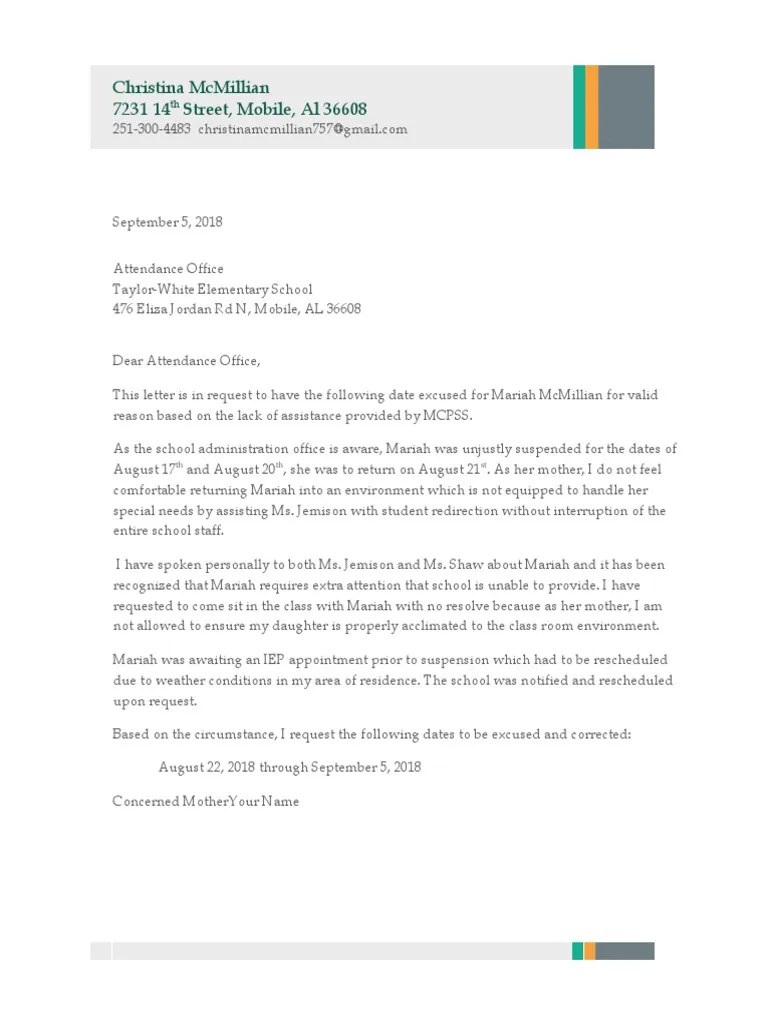 Letter To Attendance Office PDF