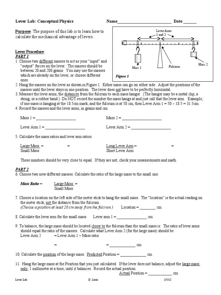 Calculate The Mechanical Advantage of Levers PDF Lever Machines