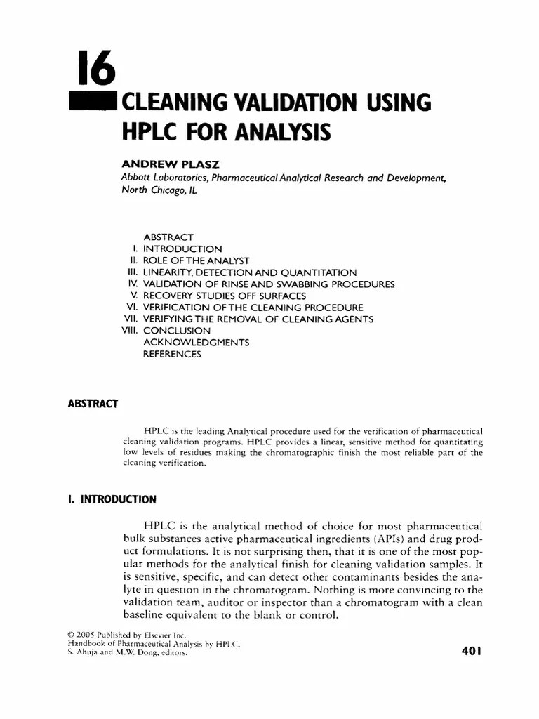 Cleaning Validation Using HPLC For Analysis PDF High Performance Liquid Chromatography Assay